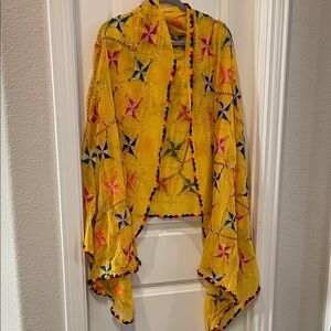 Vibrant Yellow Star Embroidered Scarf